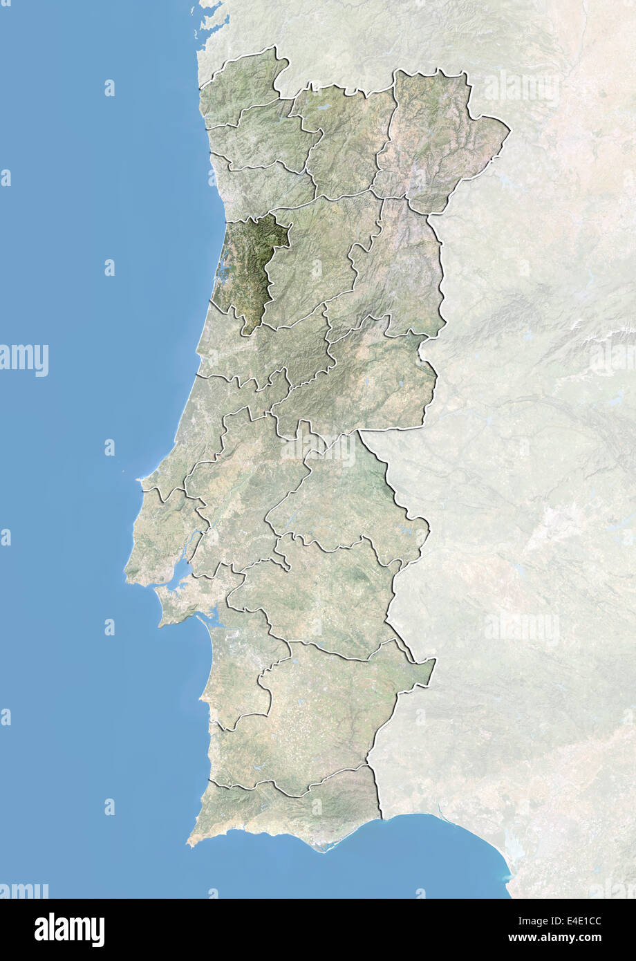 Portugal and the District of Aveiro, Satellite Image With Bump Effect Stock Photo