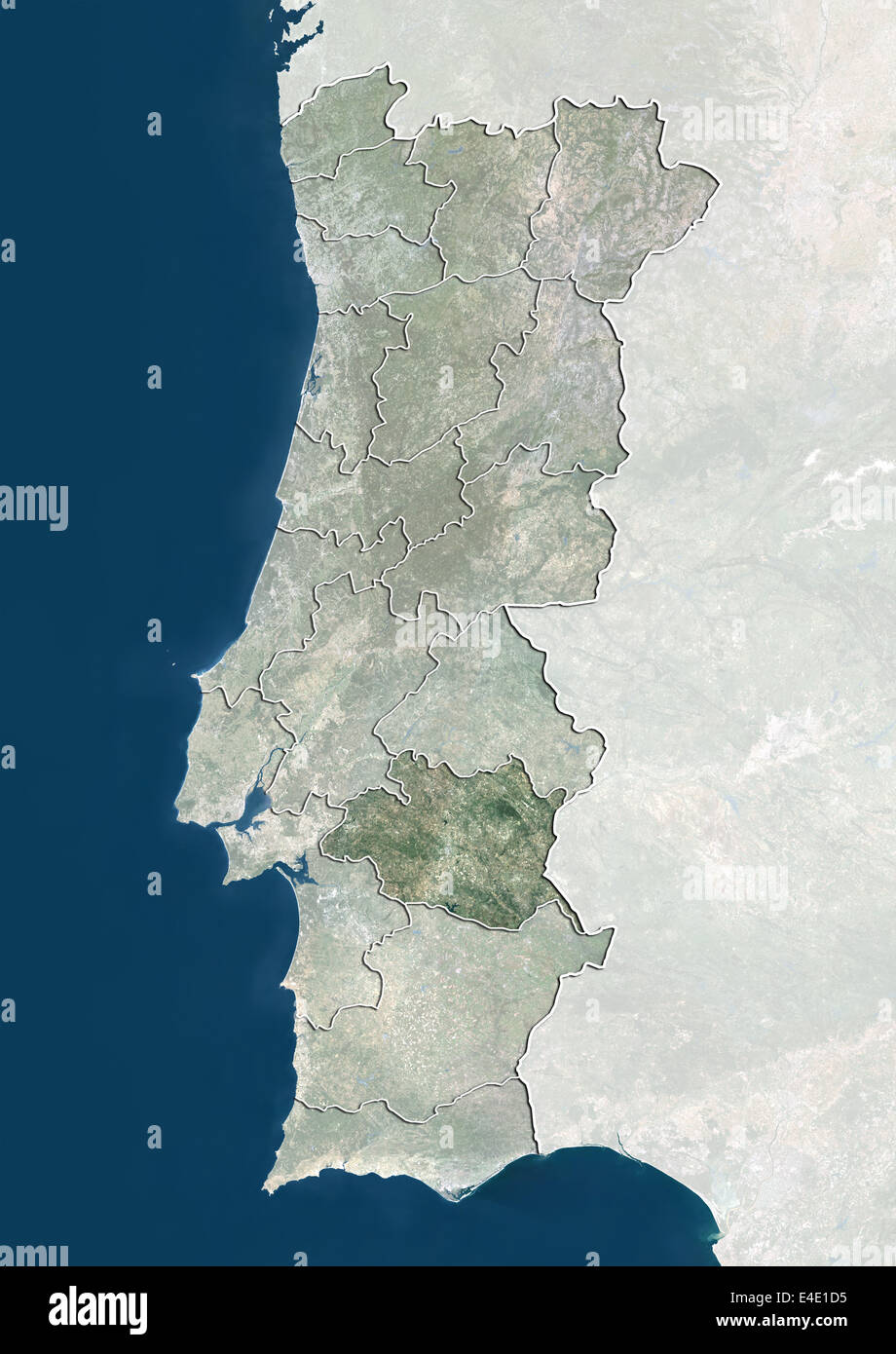Portugal and the District of Evora, True Colour Satellite Image Stock Photo
