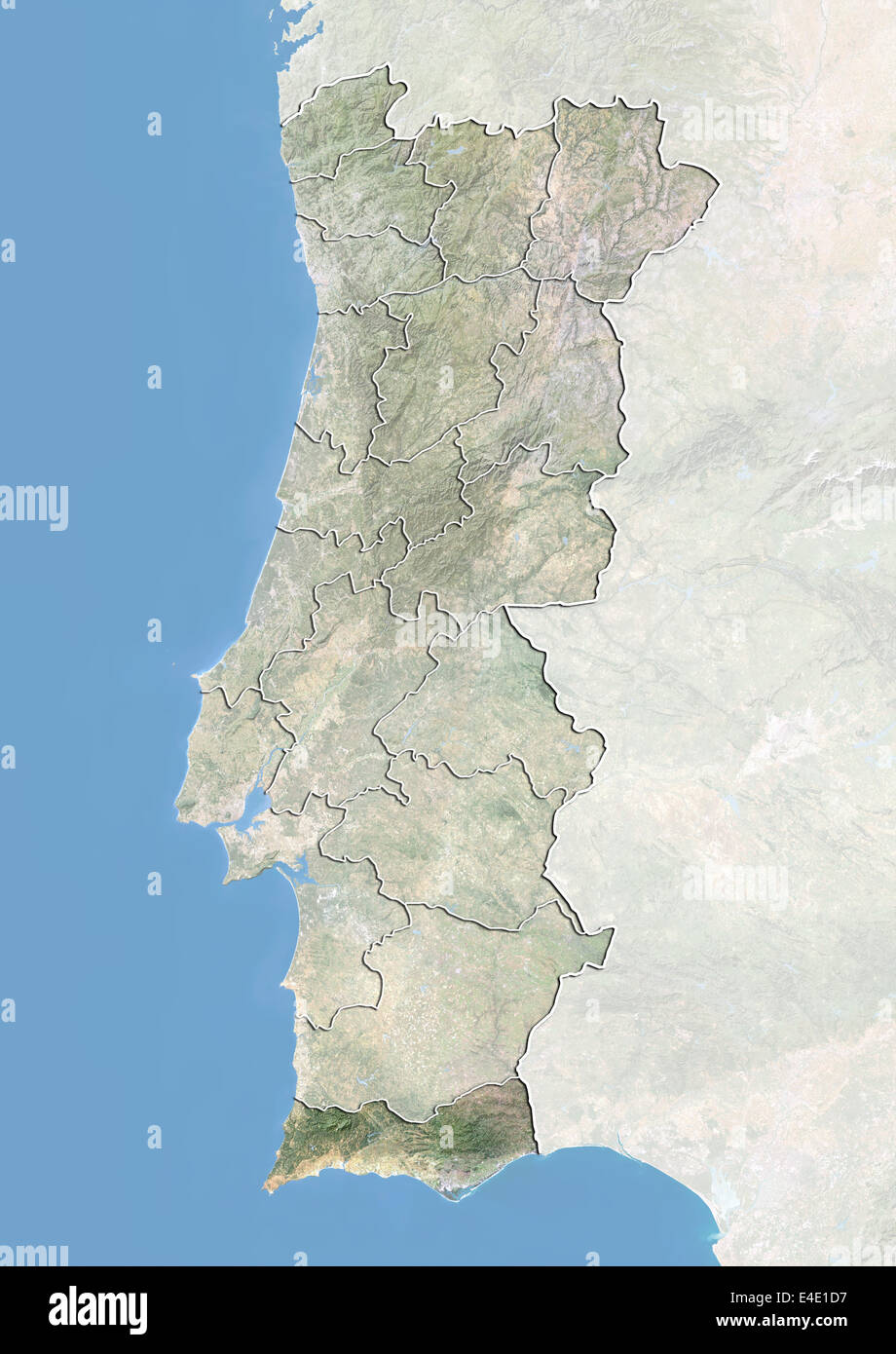 Portugal and the District of Faro, Satellite Image With Bump Effect Stock Photo