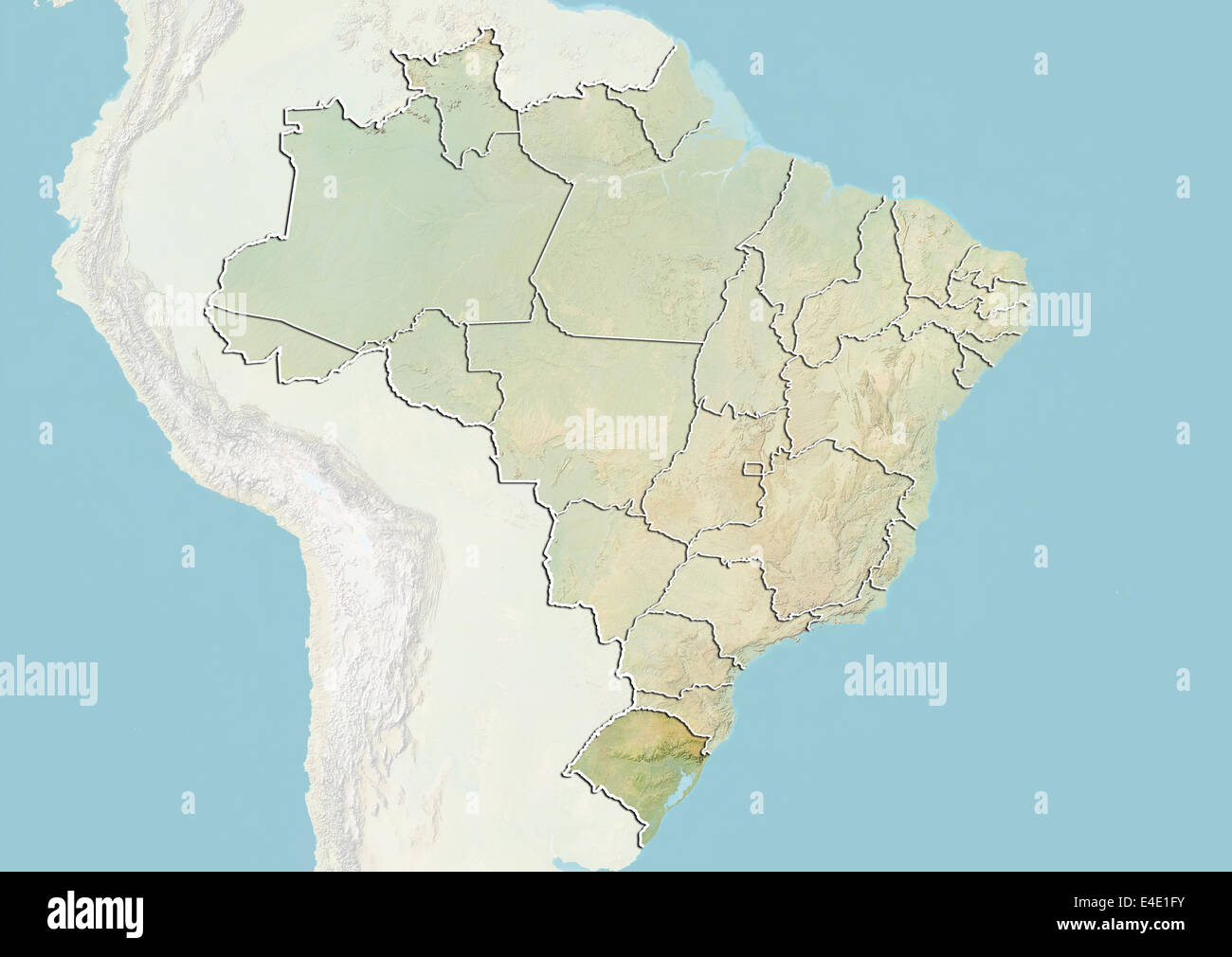 Brazil and the State of Rio Grande do Sul, Relief Map Stock Photo