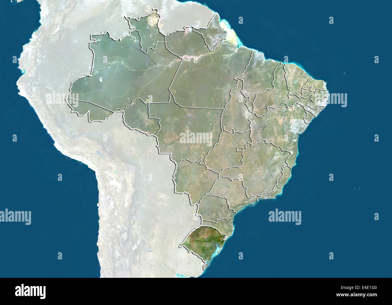 Brazil and the State of Rio Grande do Sul, True Colour Satellite Image Stock Photo