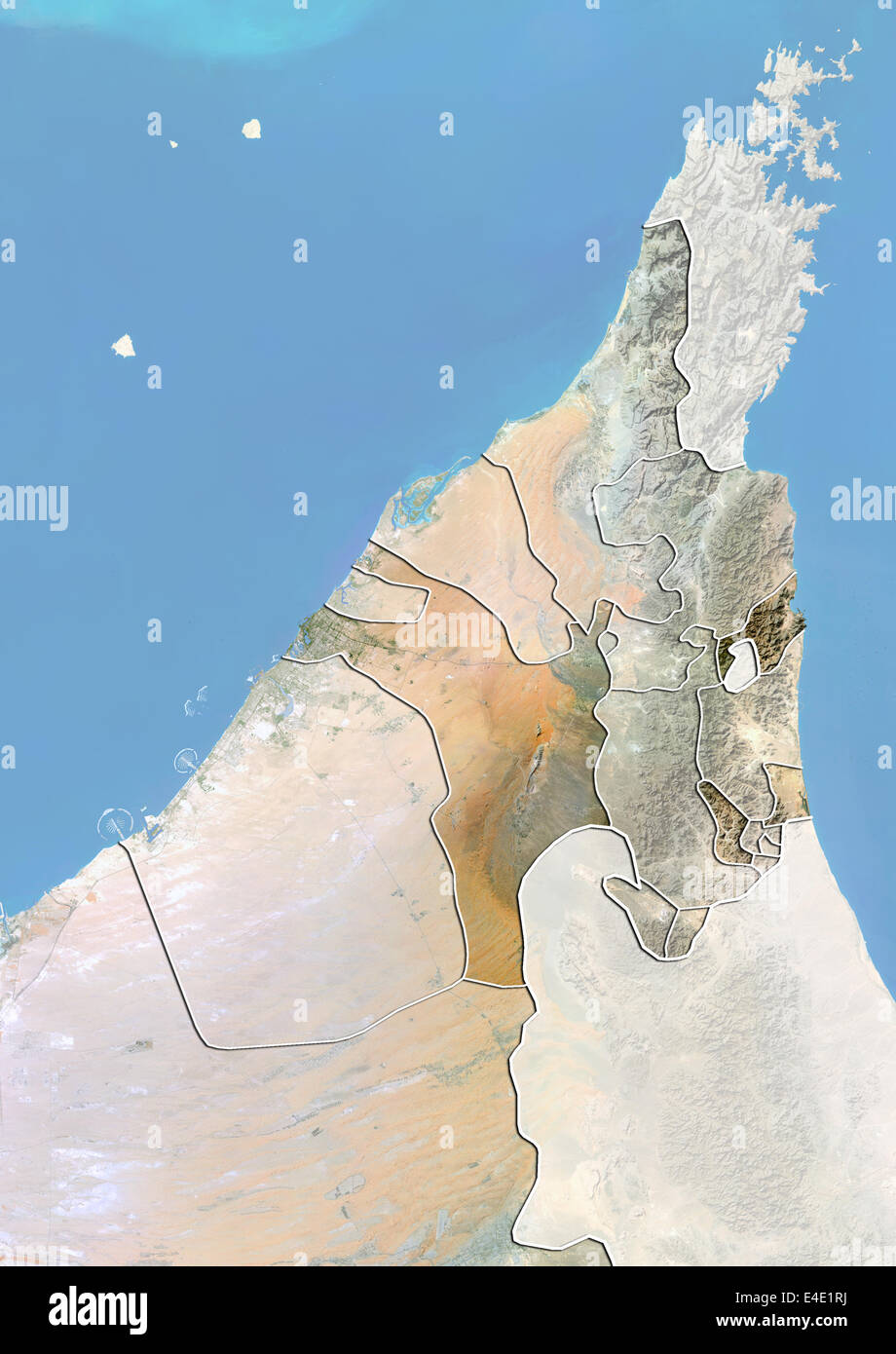 The Emirate of Dubai and Northern UAE, Satellite Image With Bump Effect