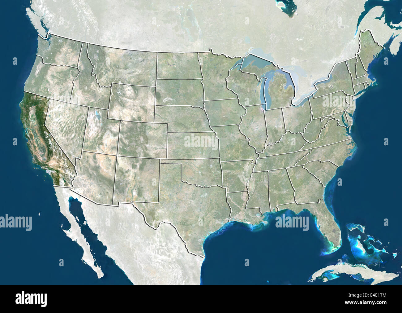 United States and the State of California, True Colour Satellite Image Stock Photo