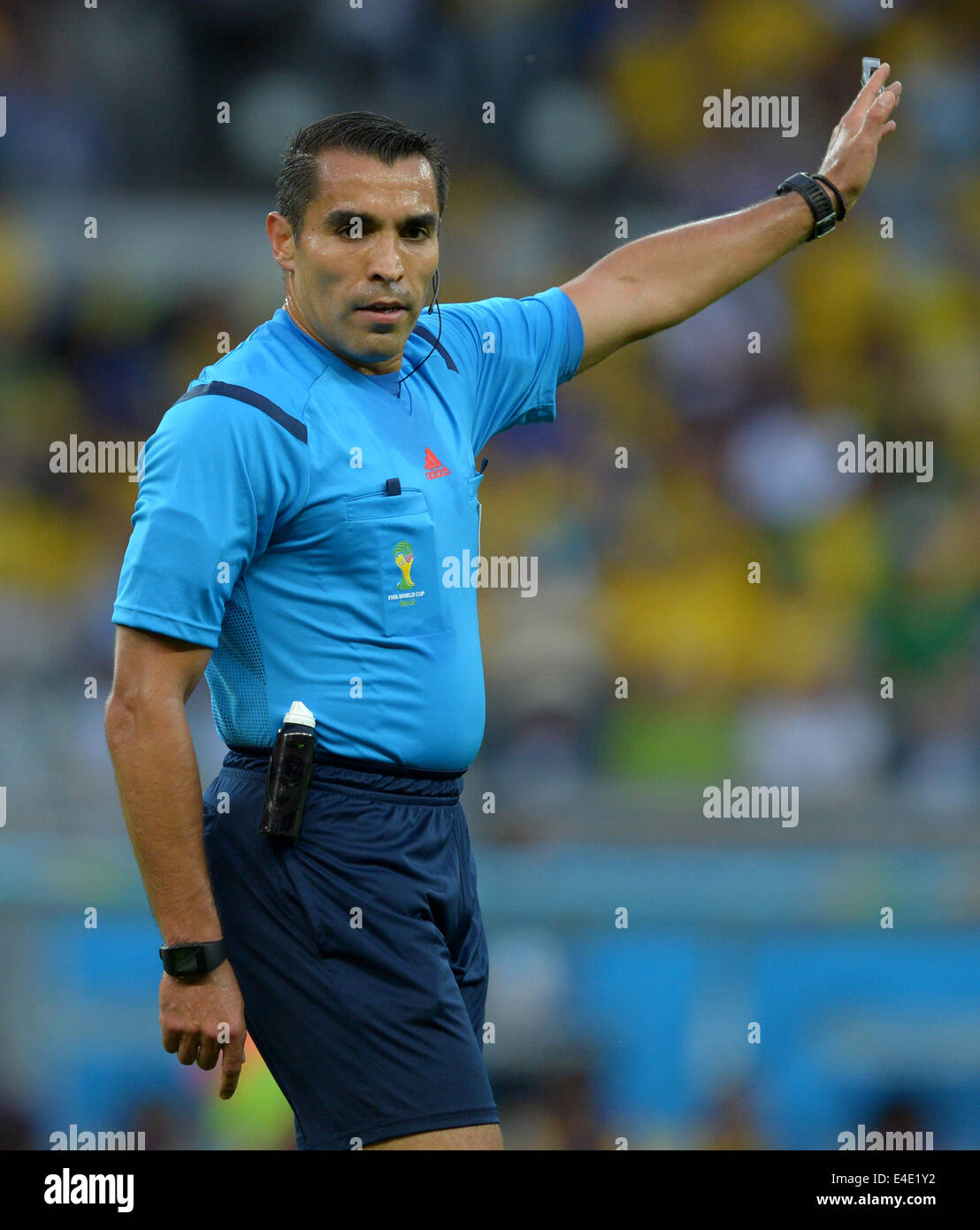Belo Horizonte, Brazil. 08th July, 2014. referee Marco Rodriguez of Mexico gestures during the FIFA World Cup 2014 semi-final soccer match between Brazil and Germany at Estadio Mineirao in Belo Horizonte, Brazil, 08 July 2014. Photo: Thomas Eisenhuth/dpa/Alamy Live News Stock Photo