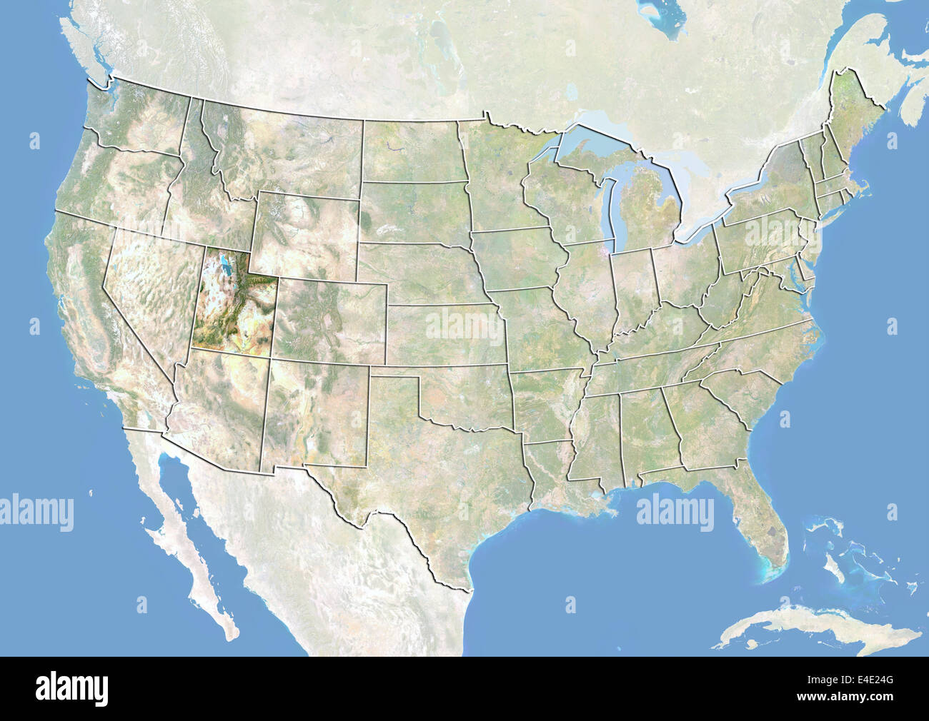United States and the State of Utah, Satellite Image With Bump Effect 