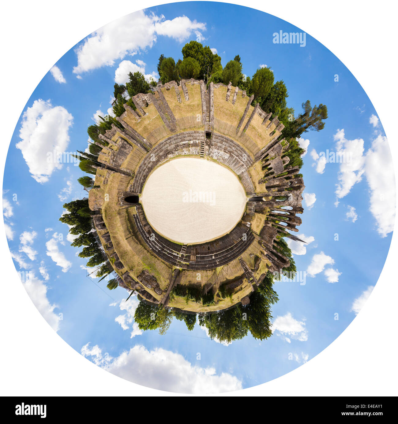 Digitally created birds eye view of the Roman amphitheatre in Saintes. Stock Photo
