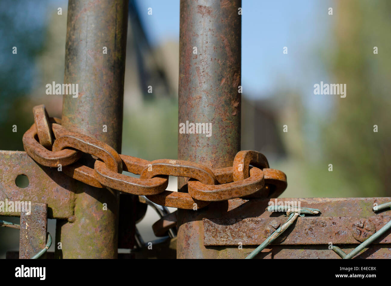 Rusty chain and padlock Stock Photo