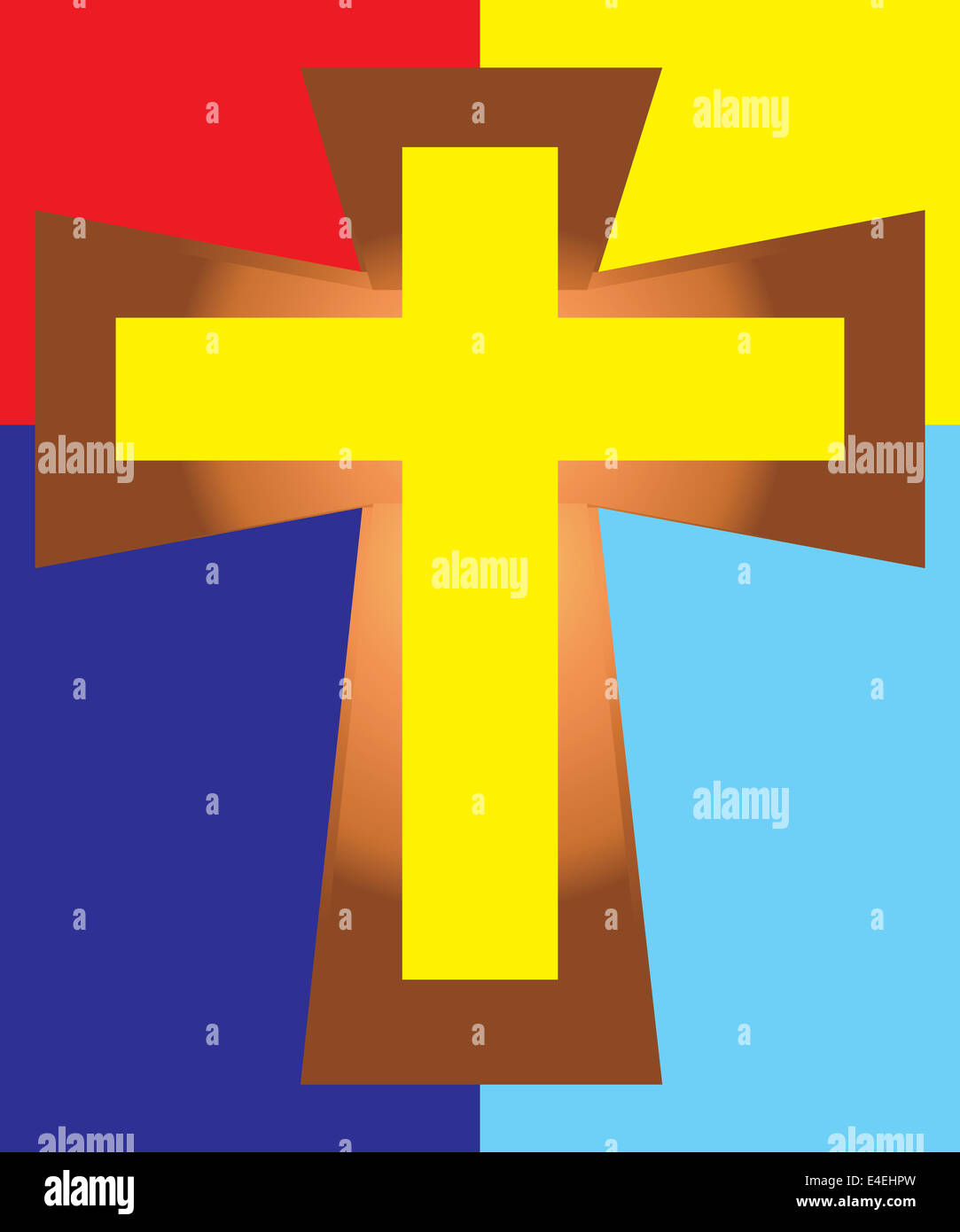 Vector of Yellow Jesus Cross on Colorful Background. Stock Photo