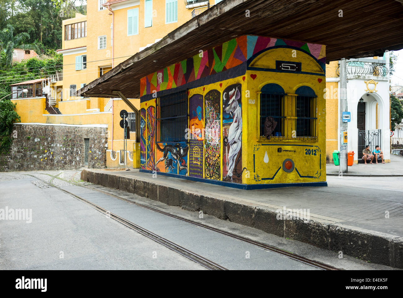 Brazil, Rio De Janeiro, the tram stop of the old Santa Teresa dstrict Stock Photo