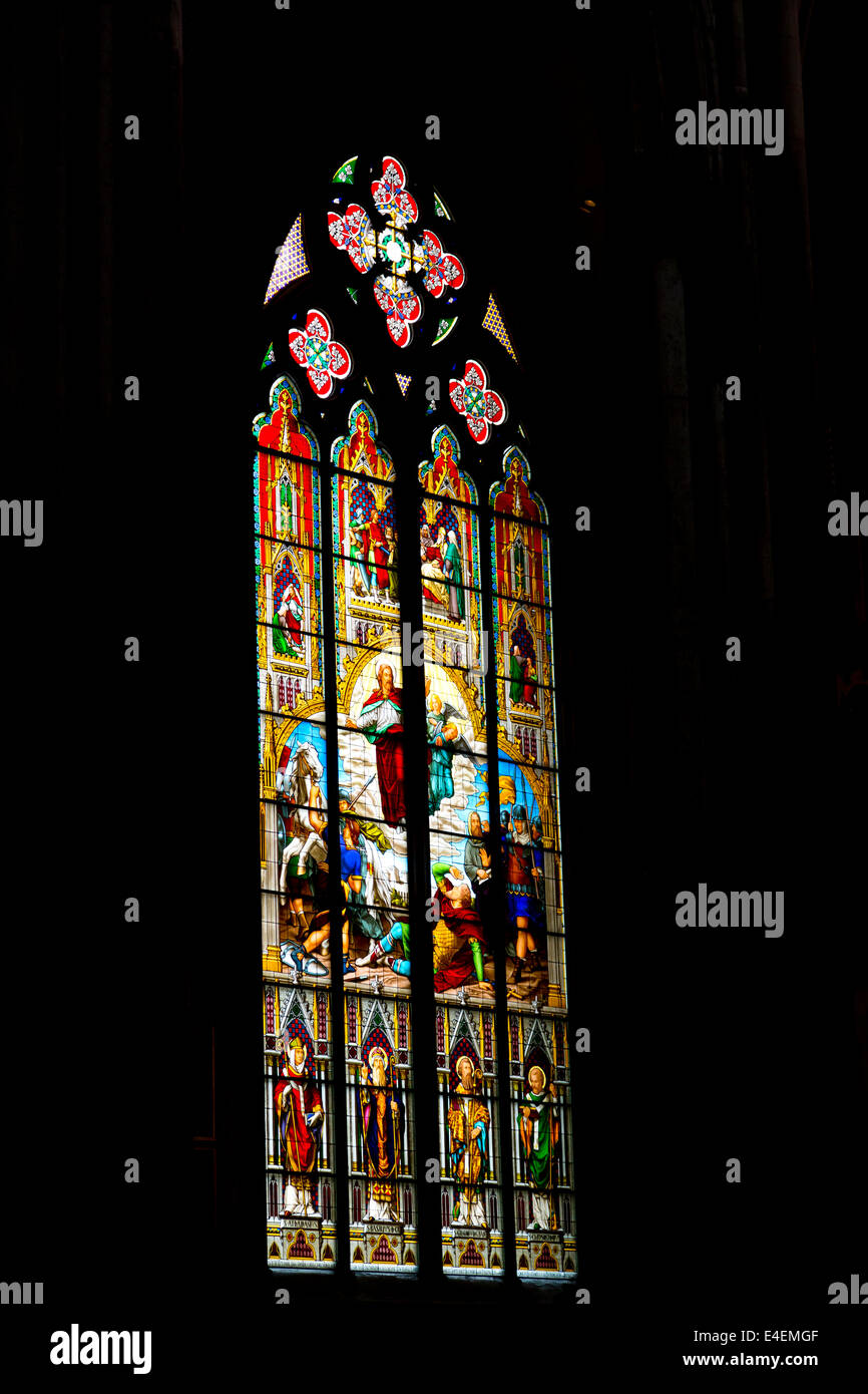 Stained Glass Window in the Cathedral in Cologne, Germany Stock Photo