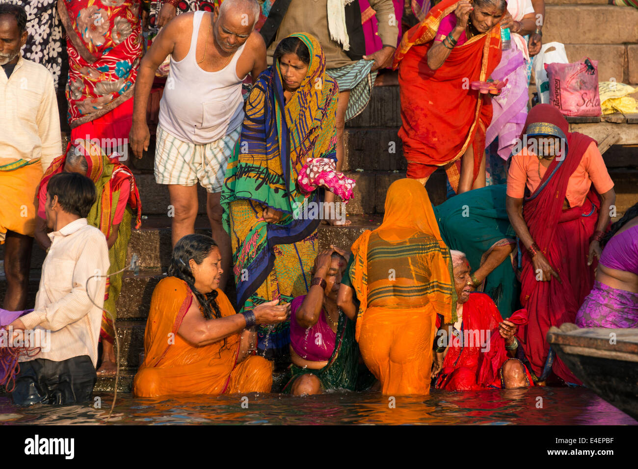 Varanasi India 12 March 2014 Hindu Pilgrims Bathes In Holy Ganges