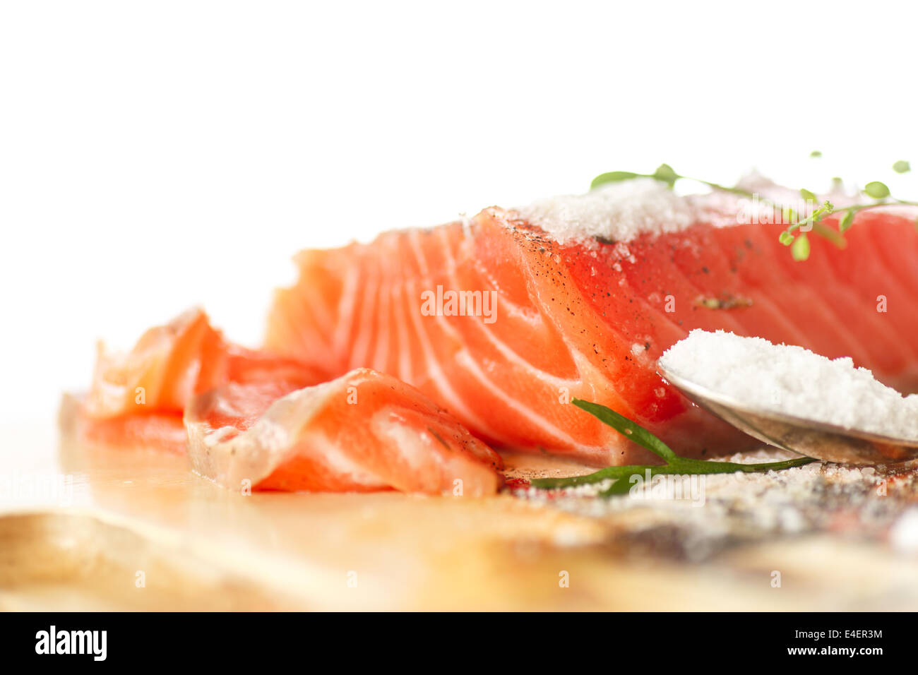 salted salmon with salt Stock Photo Alamy