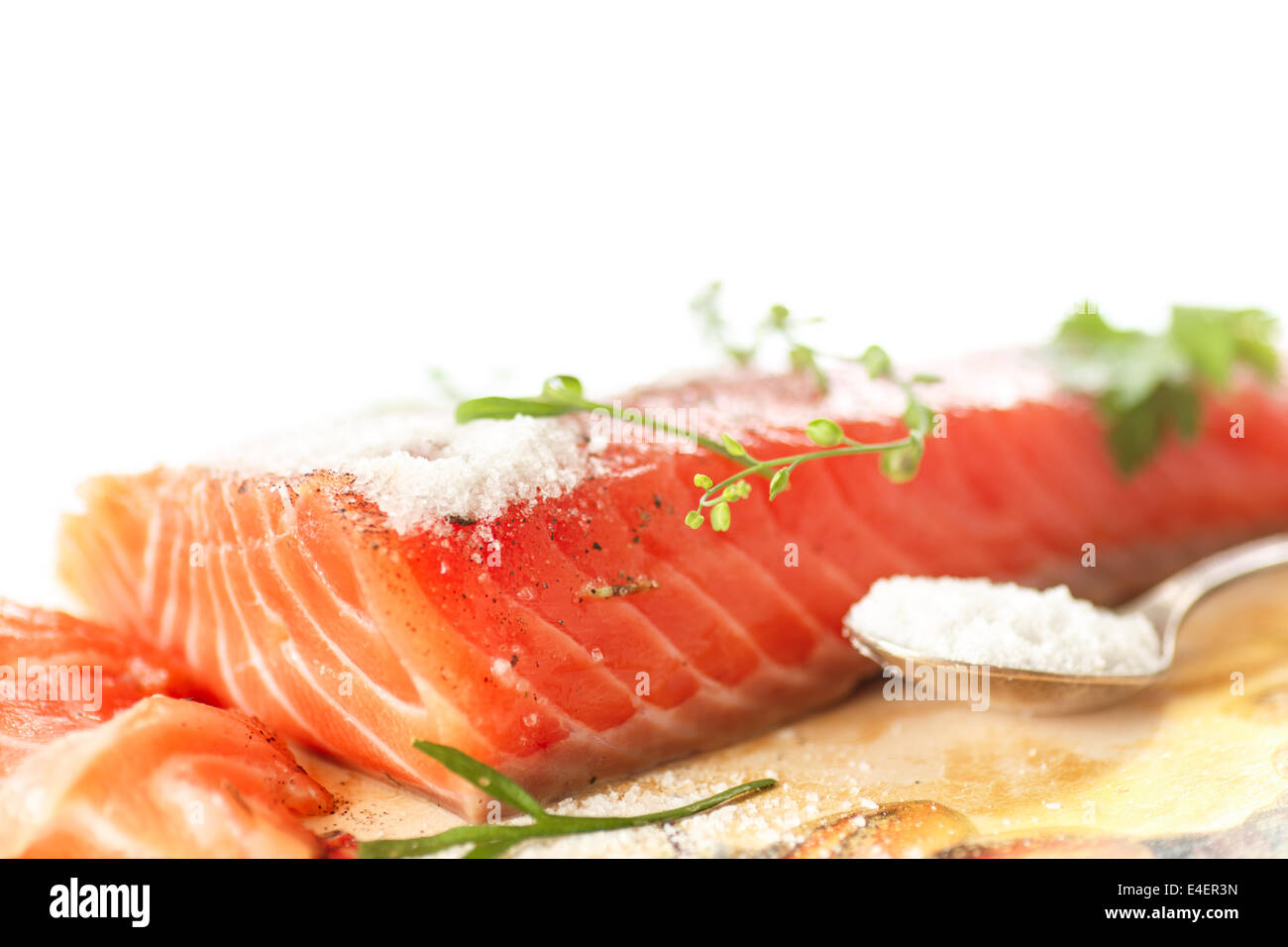 salted salmon with salt Stock Photo Alamy