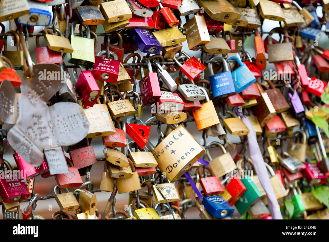 Love Locks on the Hohenzollern Bridge in Cologne, Germany Stock Photo