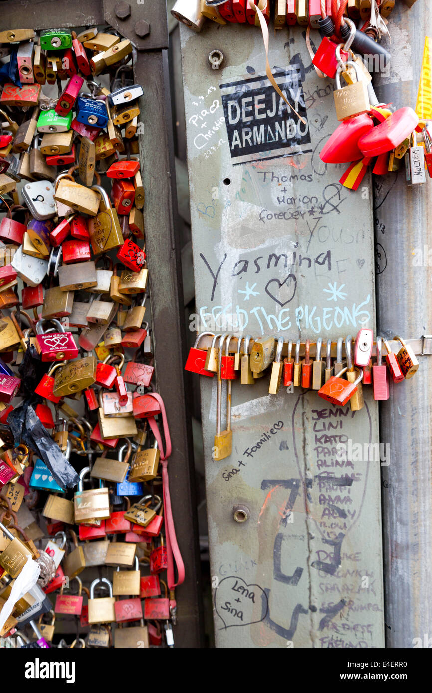 Love Locks on the Hohenzollern Bridge in Cologne, Germany Stock Photo