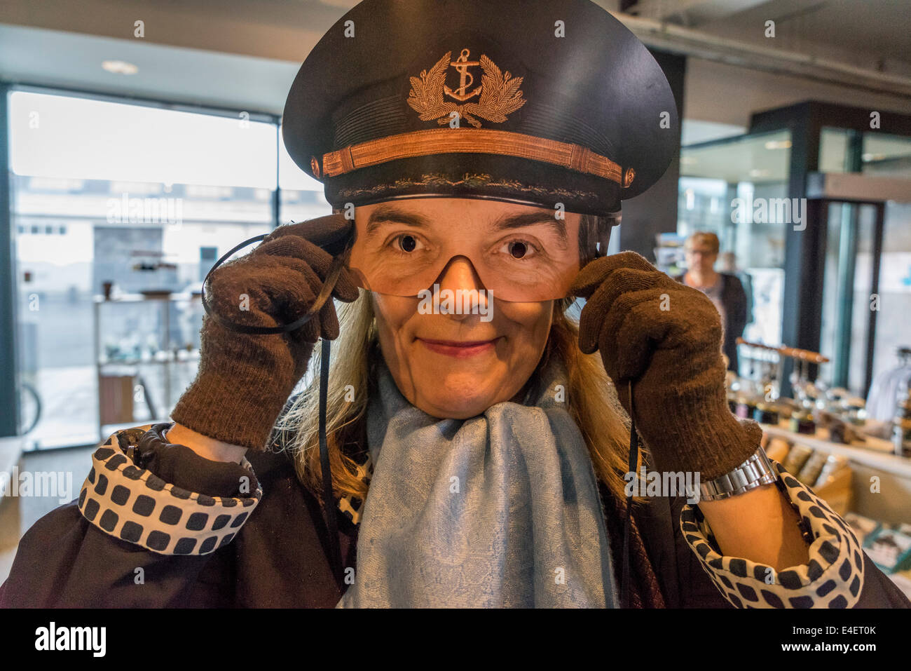 Woman wearing a captain's mask during the Seaman's festival, Reykjavik, Iceland Stock Photo