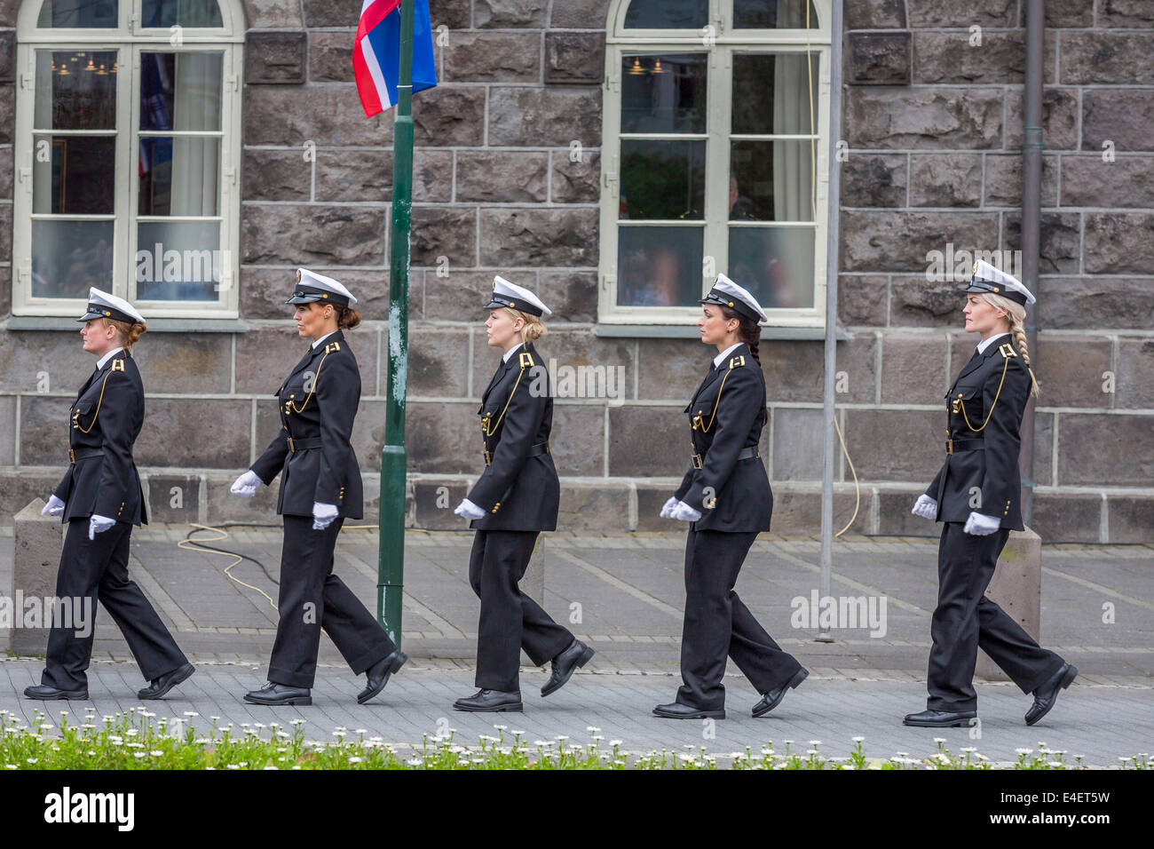 Icelandic Female Police marching during June 17th-Iceland's Independence Day, Reykjavik, Iceland Stock Photo