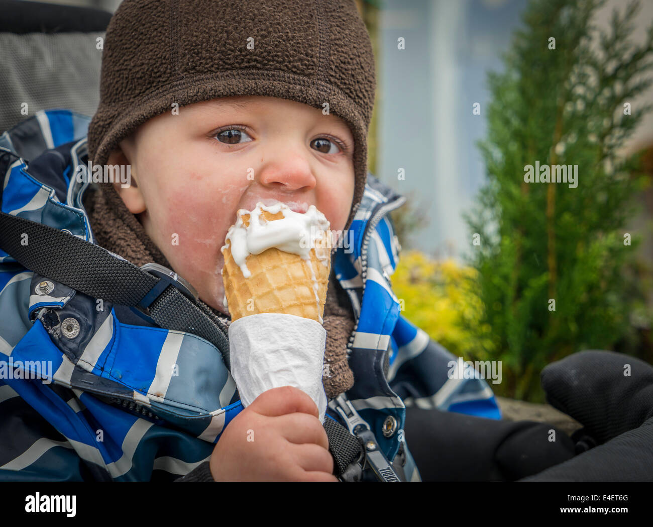 Toddler eating an Ice cream cone, Reykjavik, Iceland Stock Photo Alamy