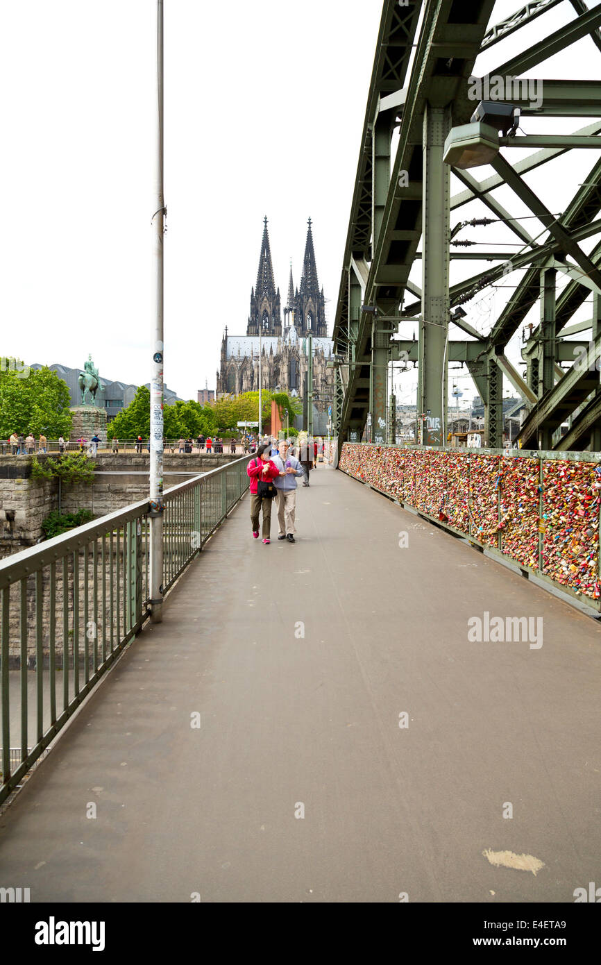 Love Locks on the Hohenzollern Bridge in Cologne, Germany Stock Photo
