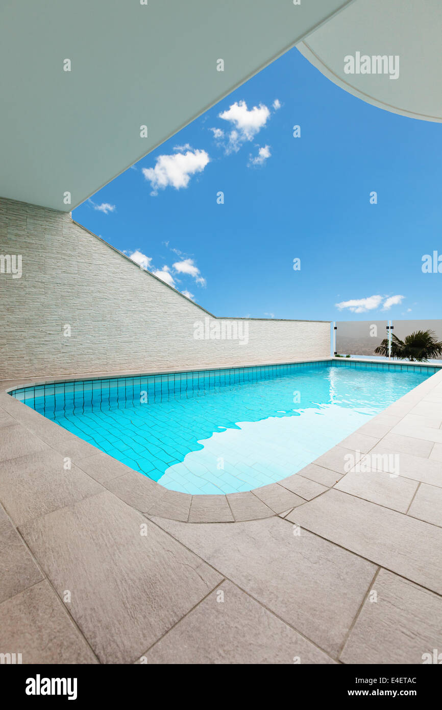 beautiful new apartment building, outdoor, pool view Stock Photo