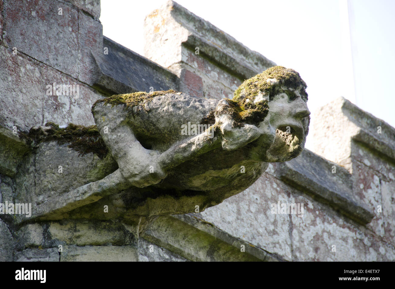 A carved stone gargoyle  with a spout designed to convey water from a roof Stock Photo