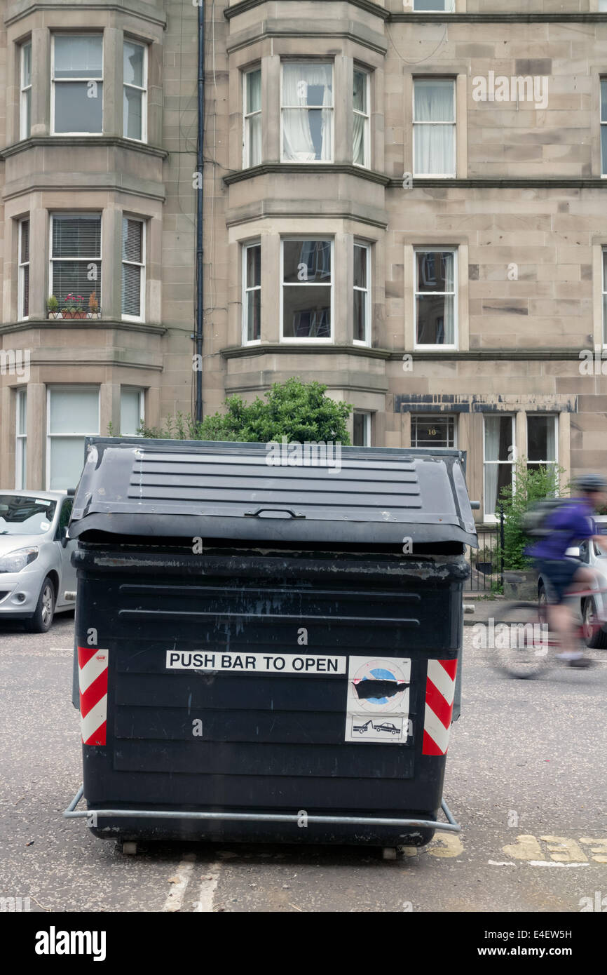 Large public waste bin in front of a building in Marchmont Edinburgh