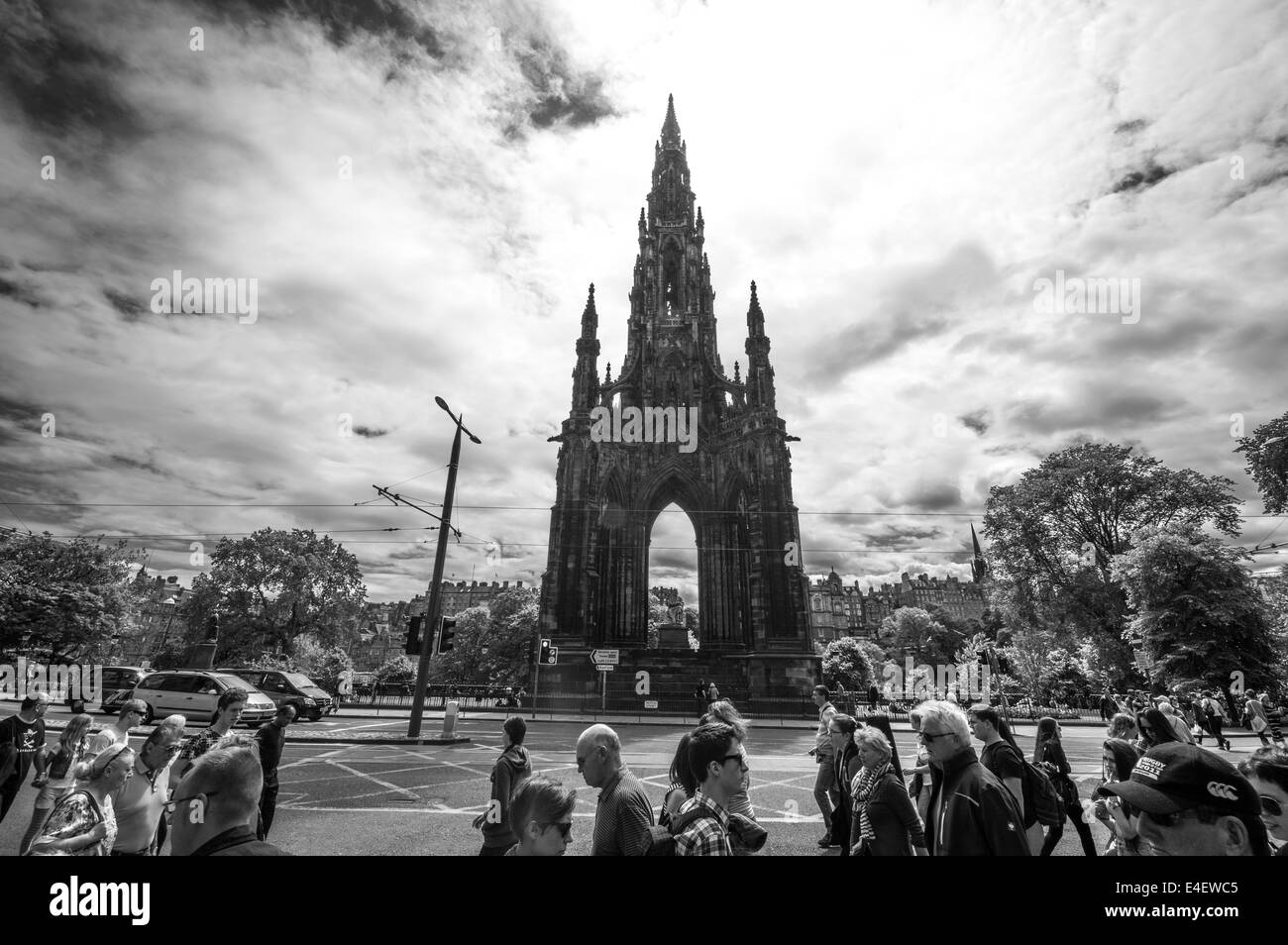 Street scene in front of Scott monument Edinburgh Stock Photo