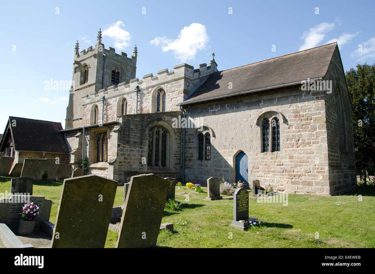 Walesby Church, dating back to the 12th Century, partly rebuilt early C16 by the Stanhope family. Stock Photo