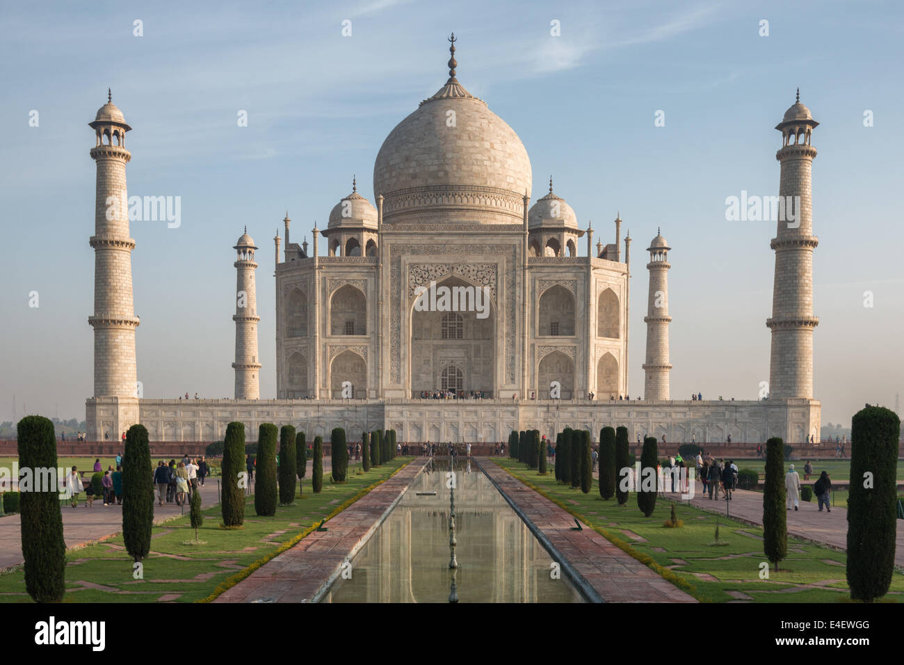 Taj Mahal, UNESCO world heritage site and reflection in early morning light. Stock Photo