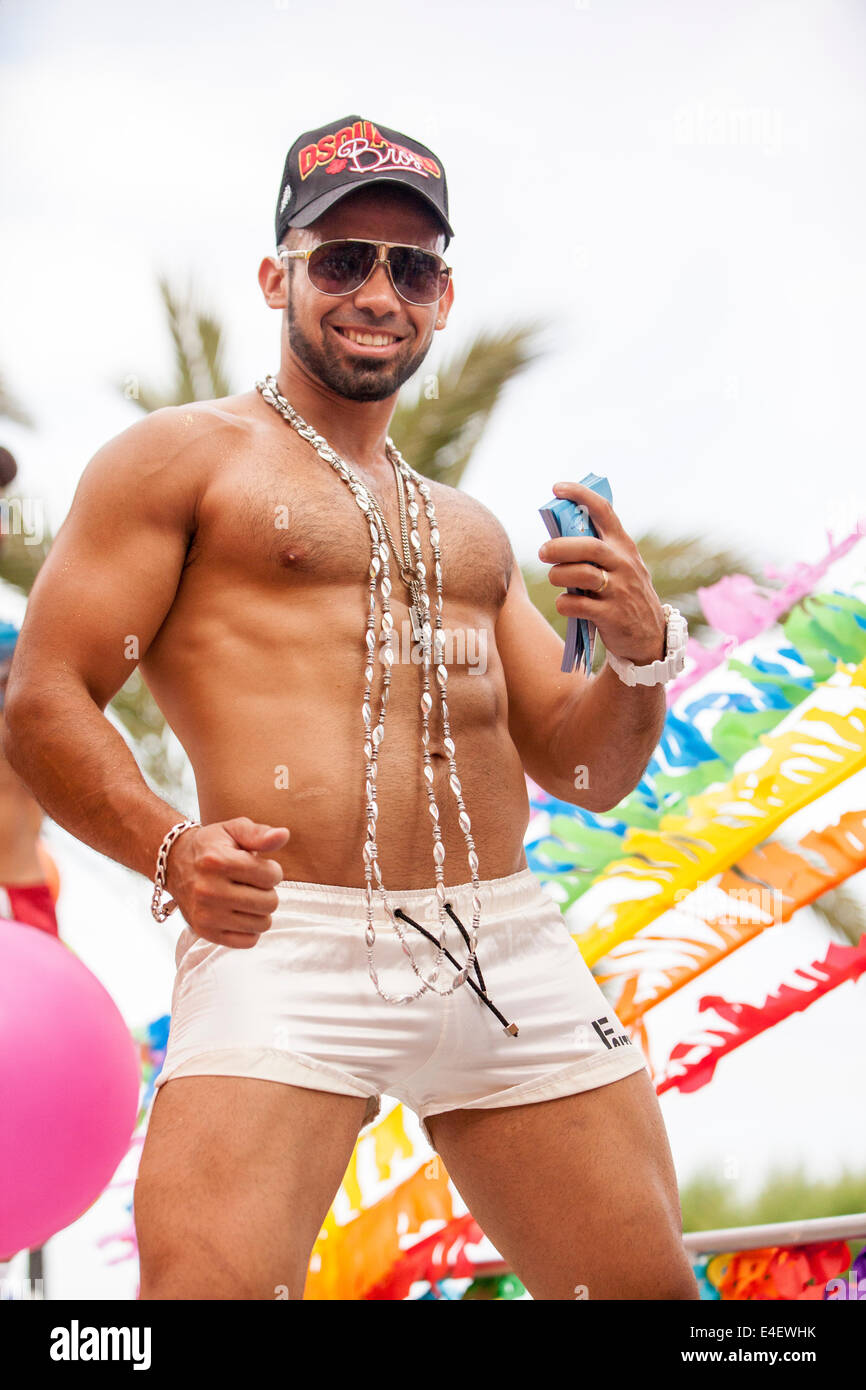 Muscular latino guy at gay pride in Sitges Stock Photo
