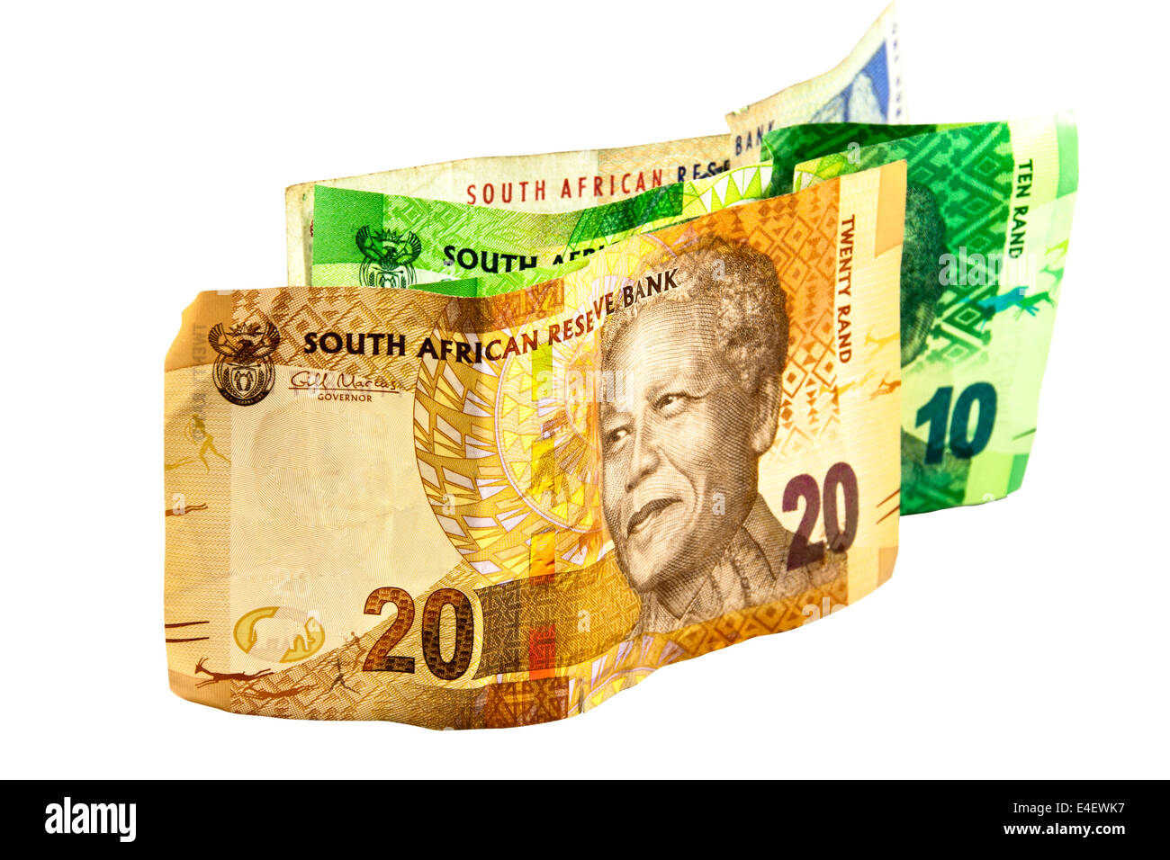 south African banknotes in denominations of 10, 20 and 100 Stock Photo