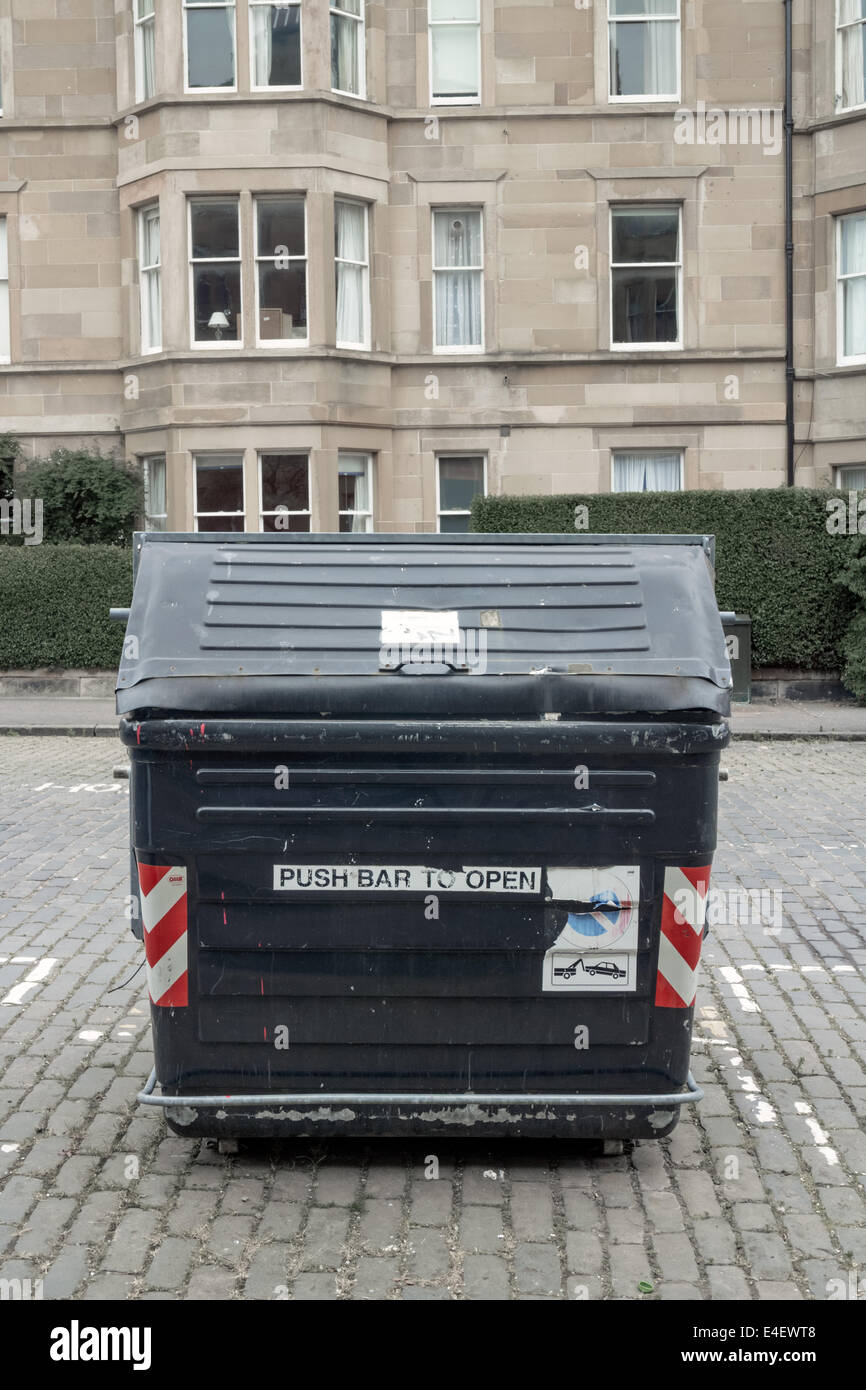 Large public waste bin in front of a building in Marchmont Edinburgh