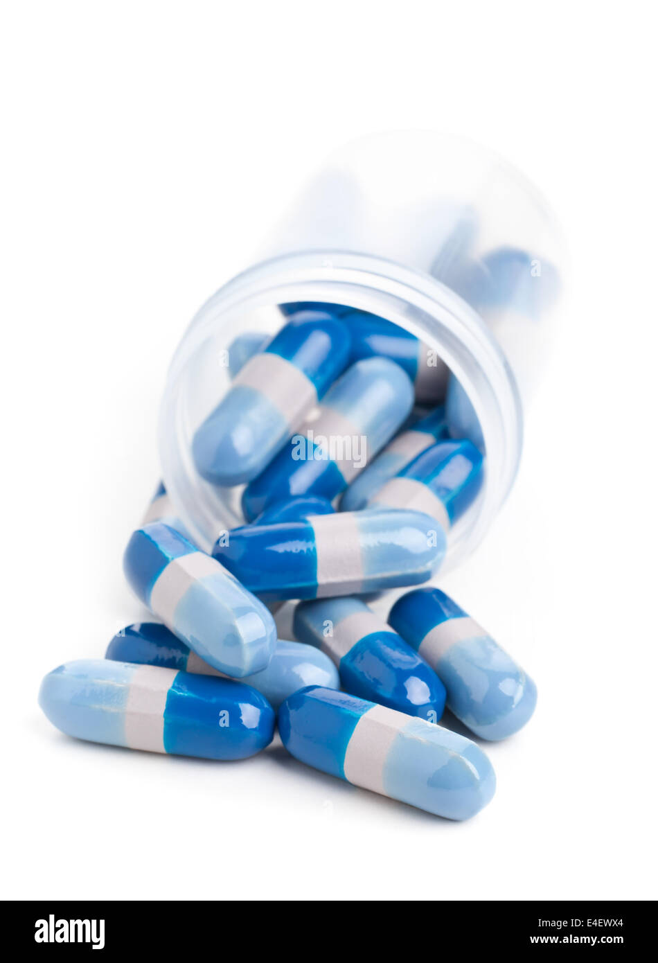 Download Blue Pills In Transparent Pill Bottle On White Background Stock Photo Alamy PSD Mockup Templates