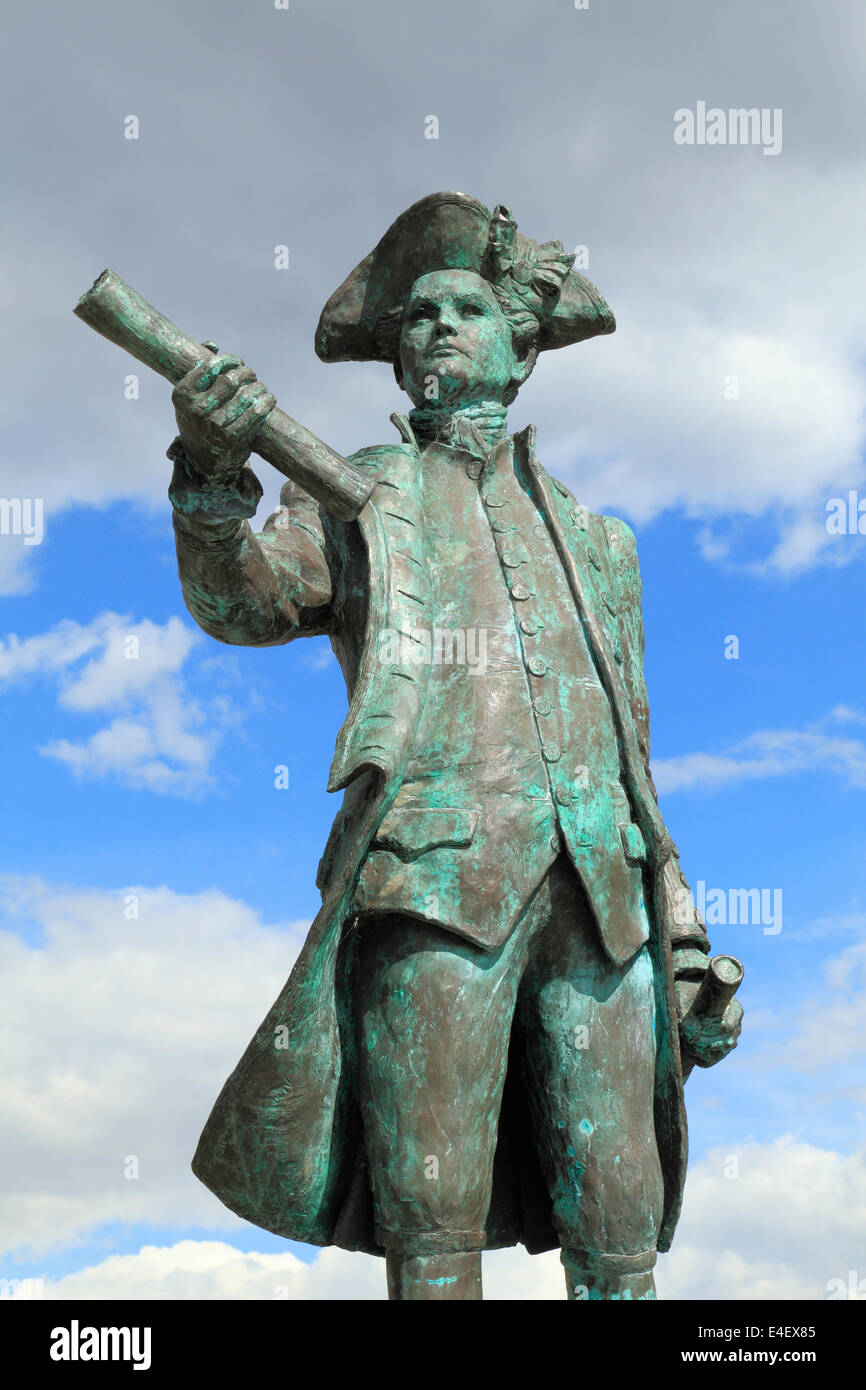 Captain George Vancouver statue, English mariner mariners statues Purfleet Quay, Kings Lynn, Norfolk, England UK naval captains Stock Photo