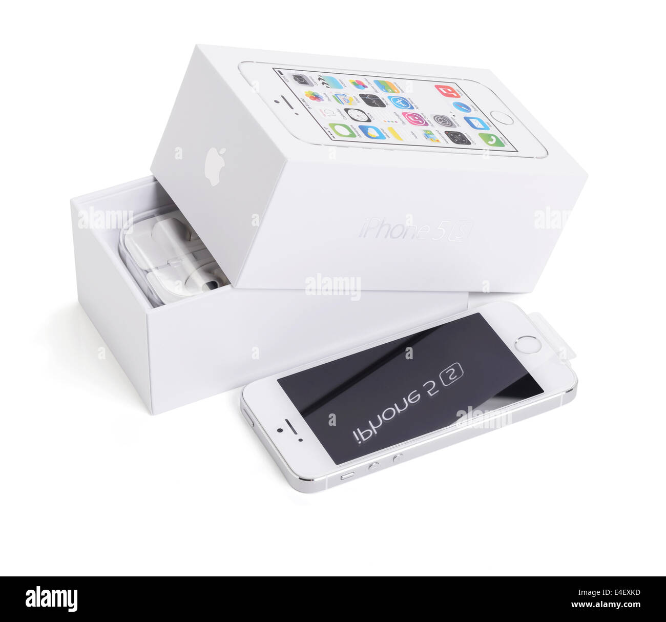 An Apple iPhone 5s with the original packaging Stock Photo