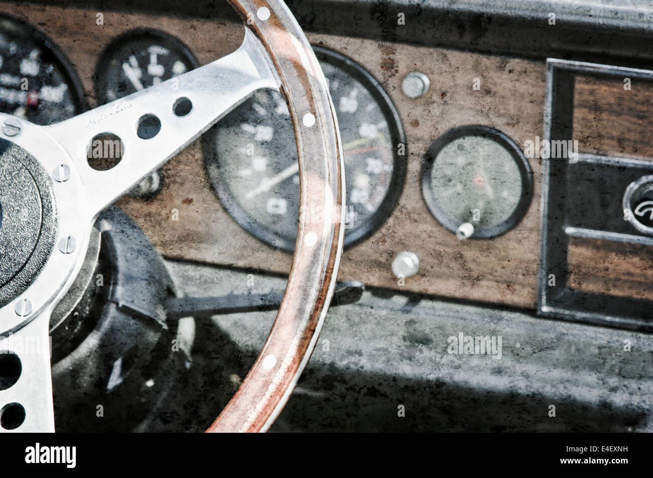 detail of the inside of an antique car Stock Photo