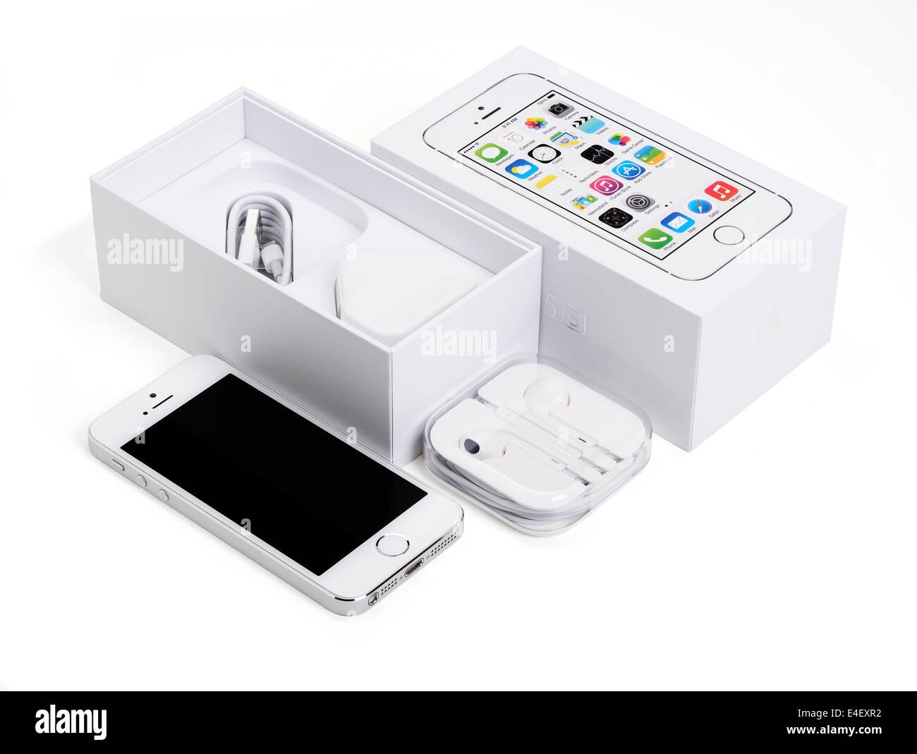 An Apple iPhone 5s with the original packaging Stock Photo