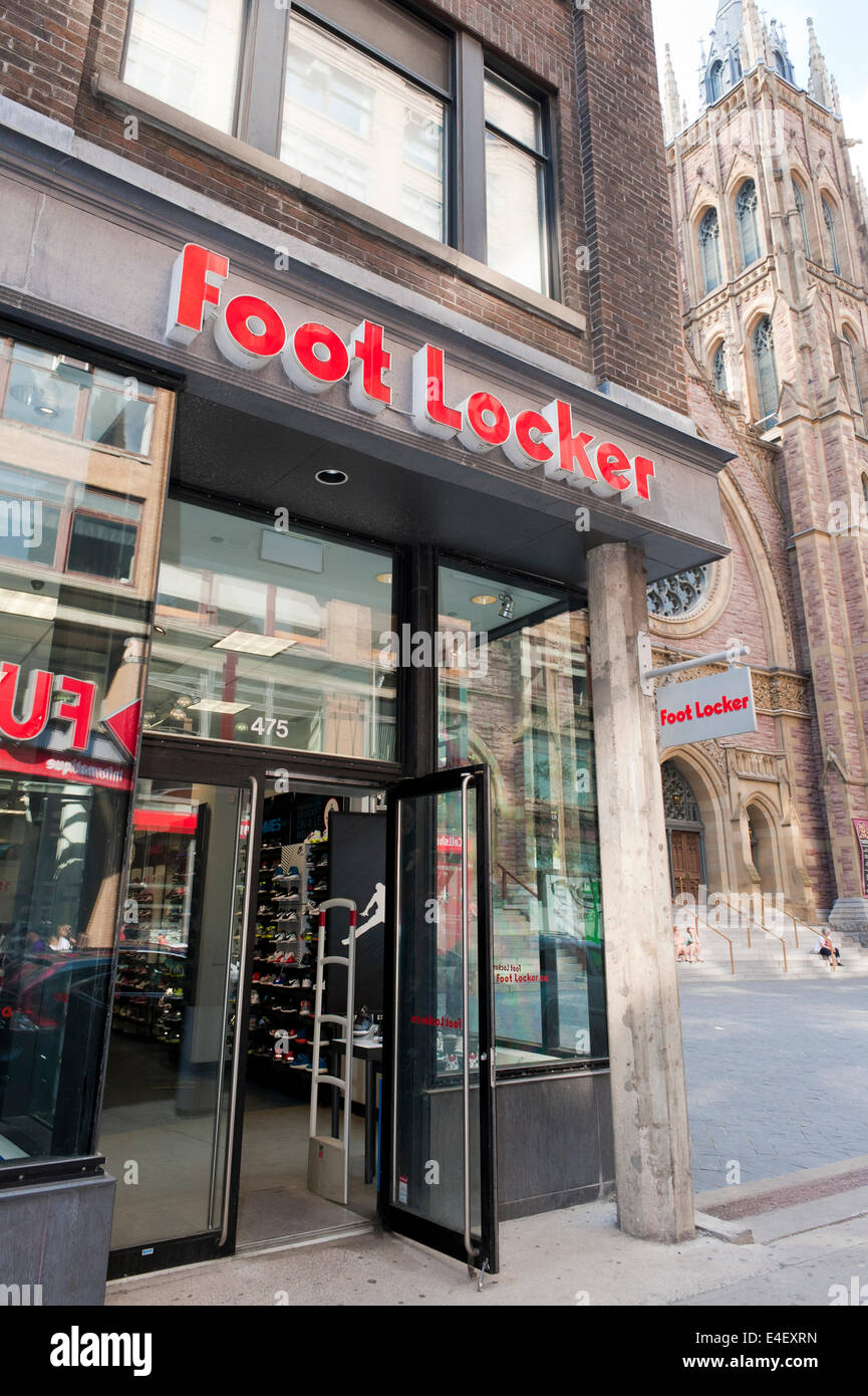 Foot Locker store on Ste Catherine street, Montreal, Quebec, Canada. Foot Locker is an American sportswear and footwear retailer Stock Photo