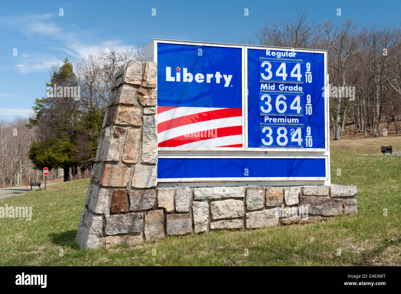 Gasoline price sign at a Liberty gas station in Virginia, USA. Stock Photo