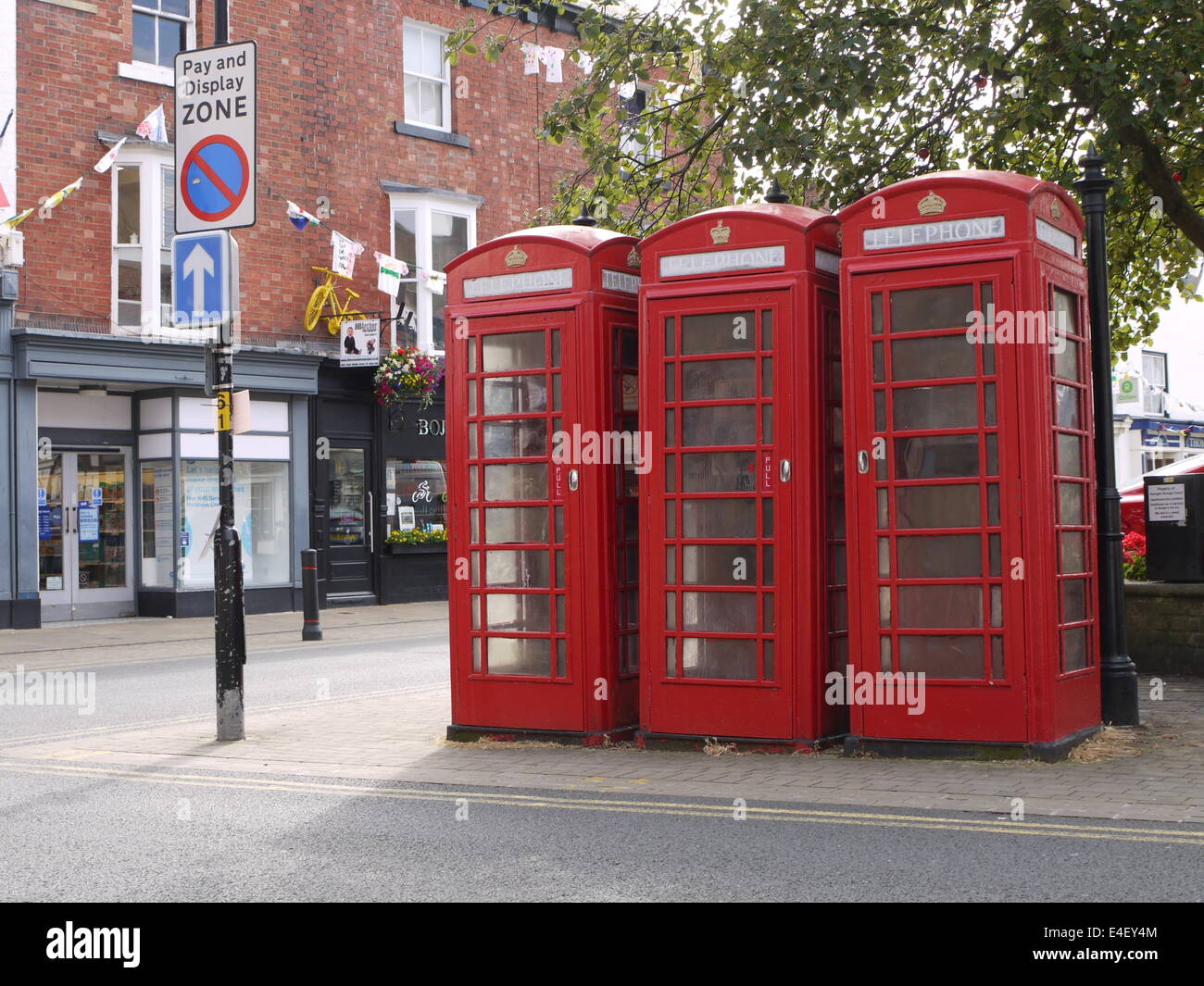 Three Telephone Kiosks Together. Knaresborough Market Square. North Yorkshire. Stock Photo