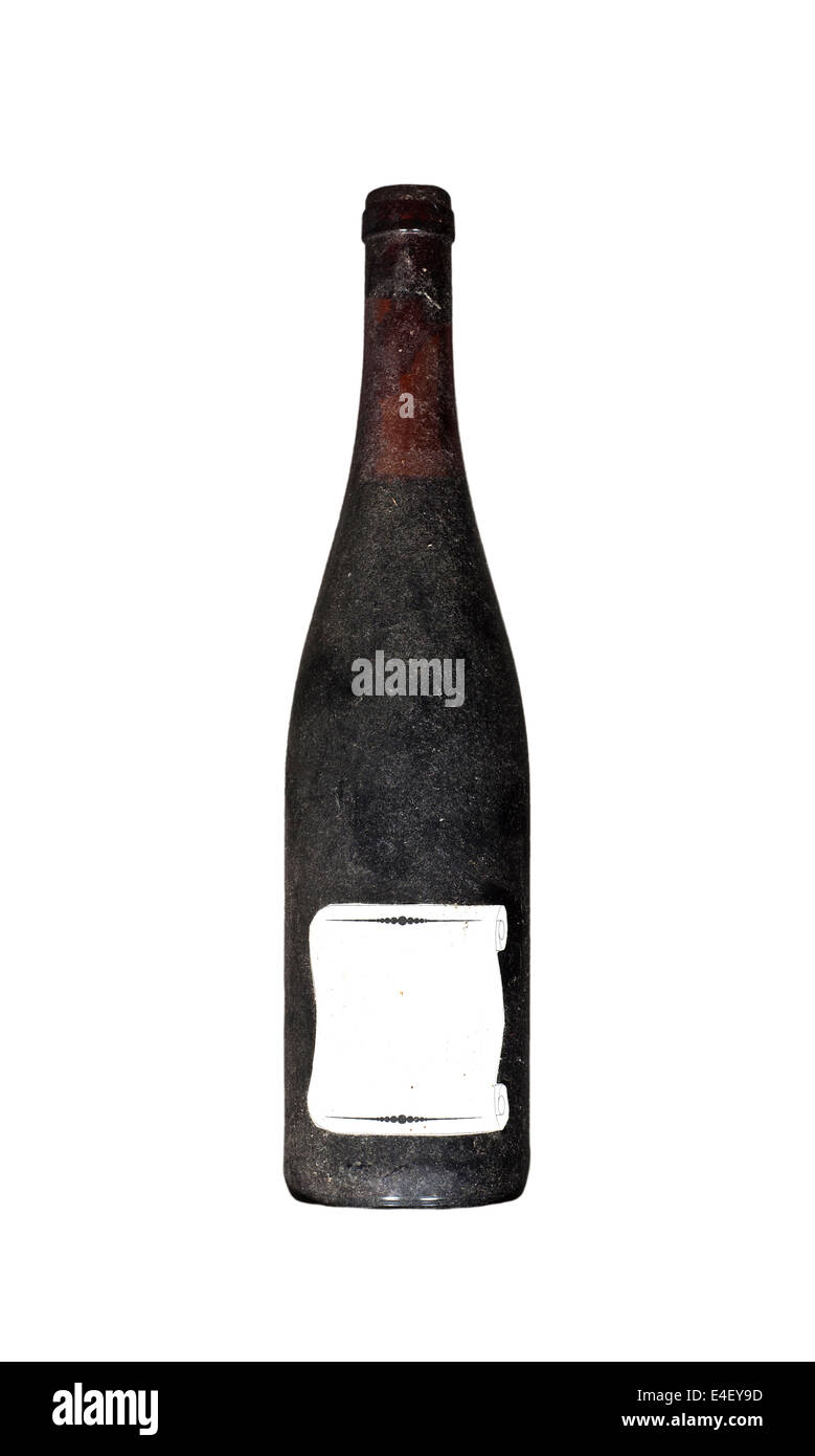 Dirty old bottle wine with blank label isolated on white Stock Photo Alamy