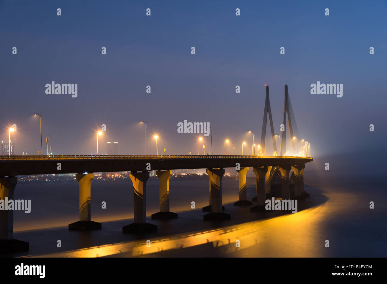 Bandra-Worli sealink connecting Badra and Worli distcricts in Mumbai at dusk. Stock Photo