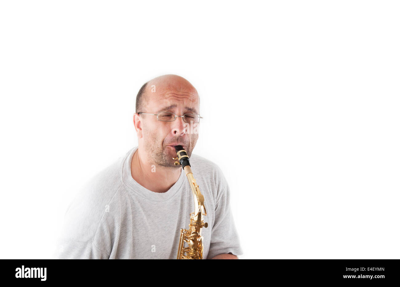 Man playing saxophone isolated on white Stock Photo