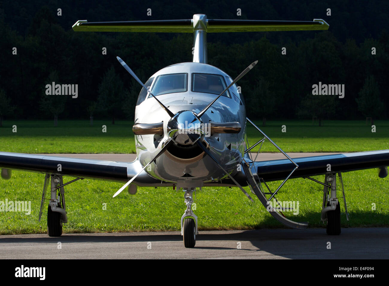 A Pilatus PC-12 private jet, Mollis Air Base, Switzerland Stock Photo ...