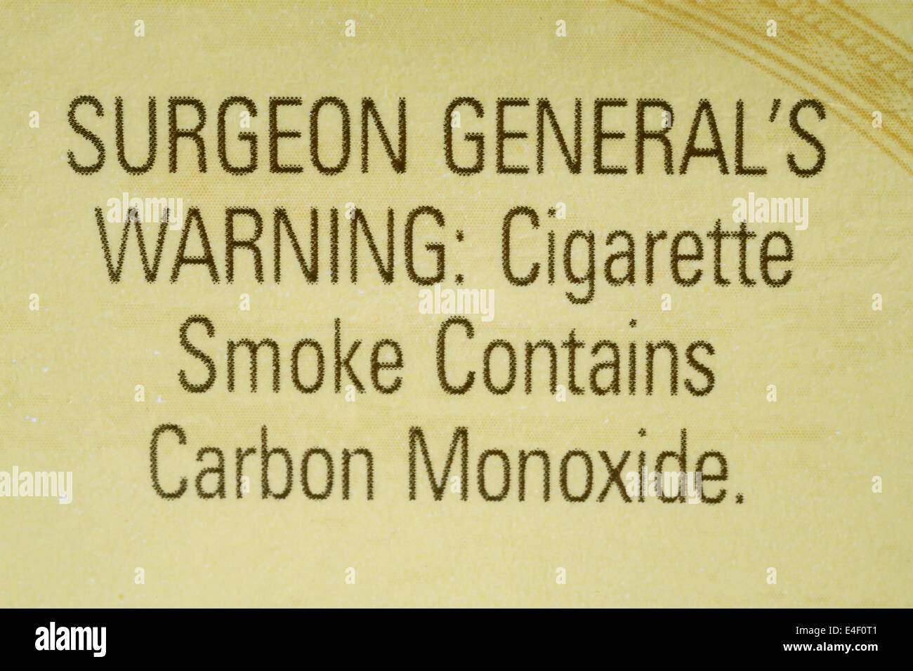 Surgeon General's Warning on pack of Camel Cigarettes Stock Photo