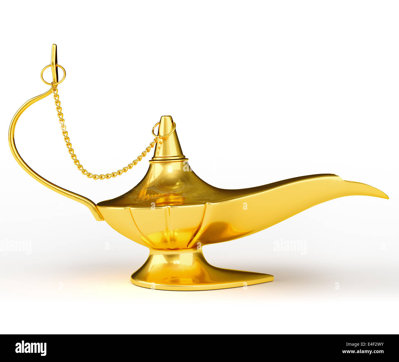Golden Aladdin magic genie lamp isolated on white Stock Photo