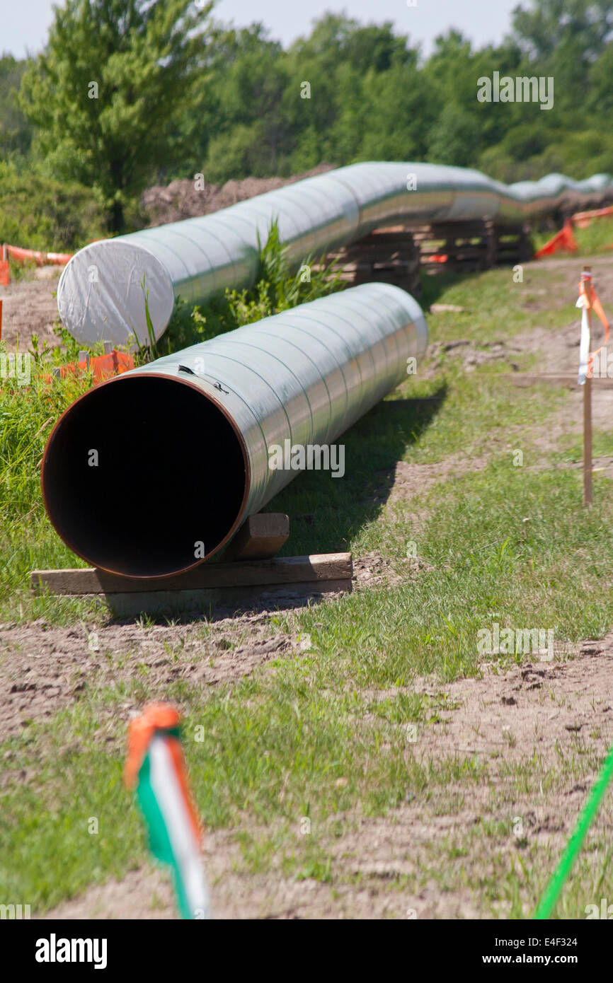 Marysville, Michigan - Construction of a pipeline to carry tar sands oil from Canada. Stock Photo