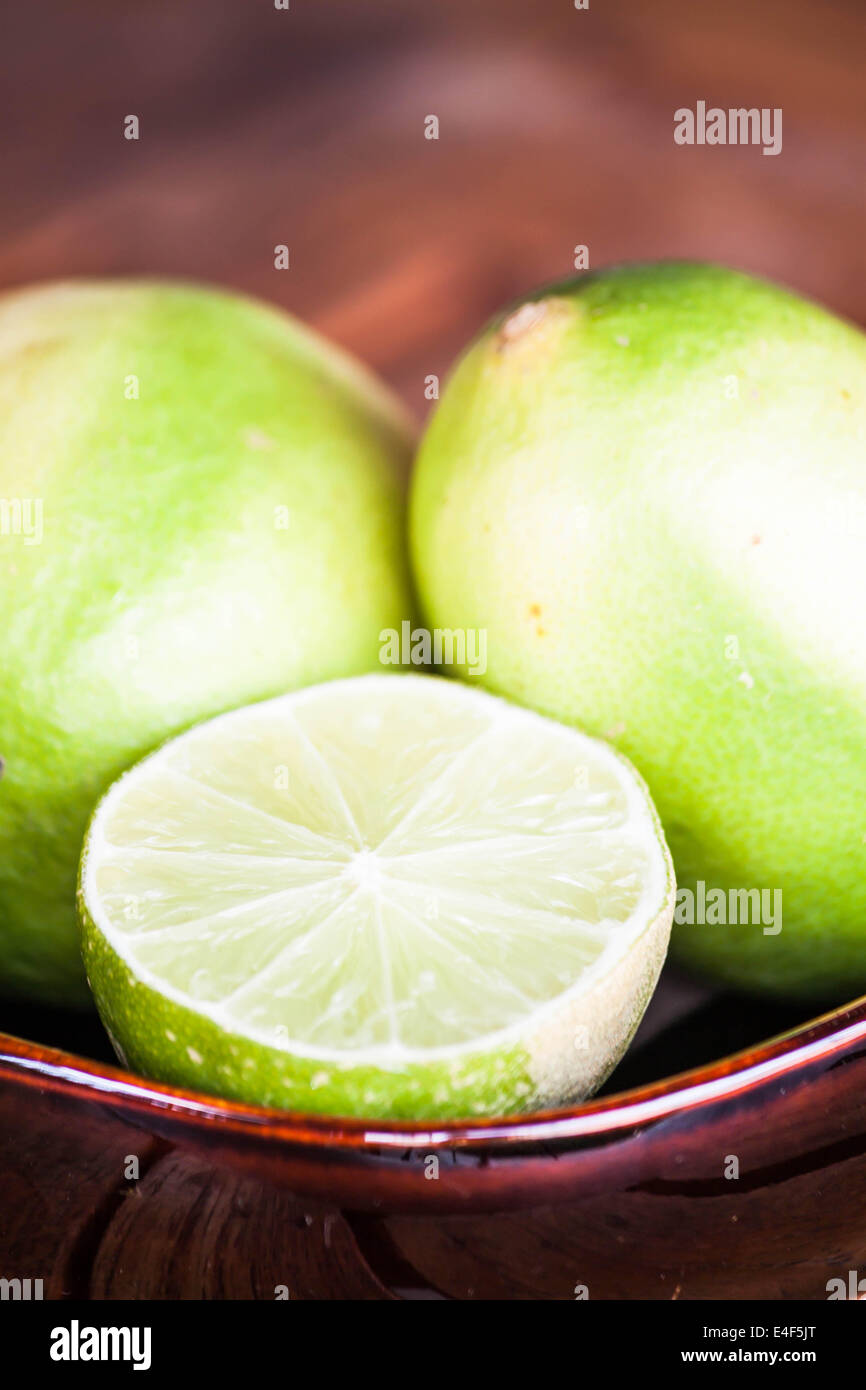 Close up fresh citrus lime wholes and slice Stock Photo