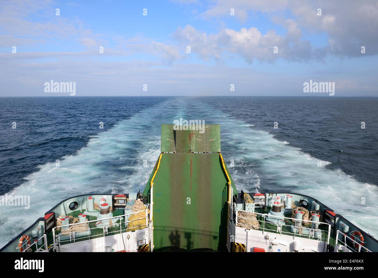 Car ferry door and stern wake Stock Photo