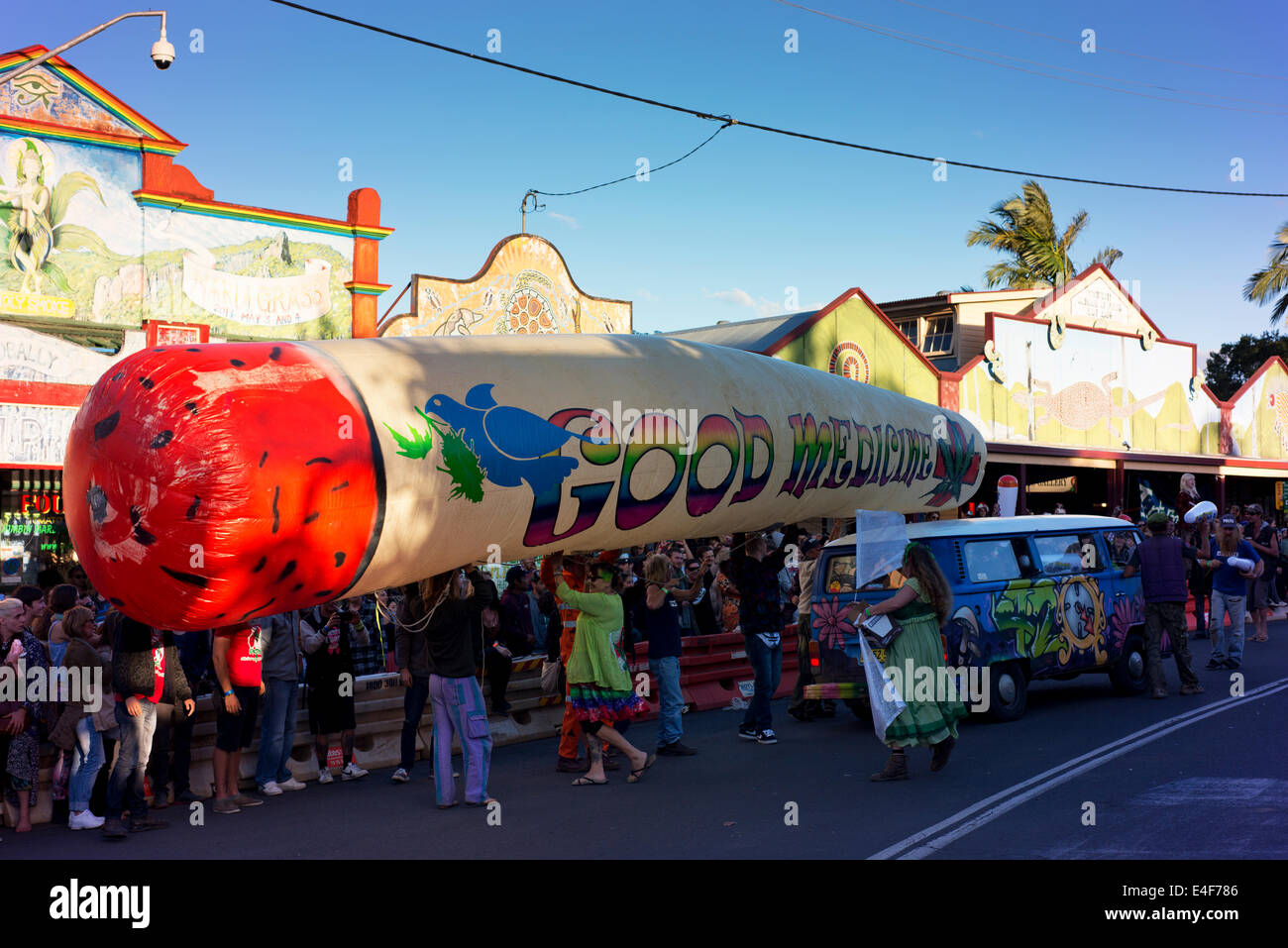 The giant joint is displayed during Nimbin's Mardi Grass weekend Stock
